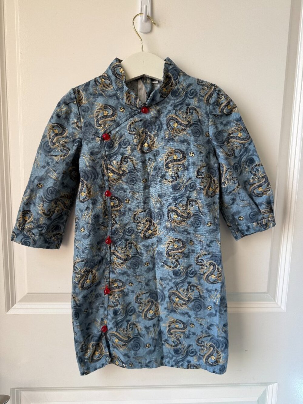 Custom Etsy Kids Qipao / Cheongsam Dress - Gray Dragon Print w/ Red Buttons
